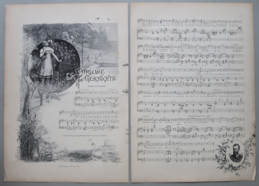 Kunst Druck Curiose Geschichte Gedicht von R Reinick 1885-1890 William Pape Jagd Jäger Musik Noten